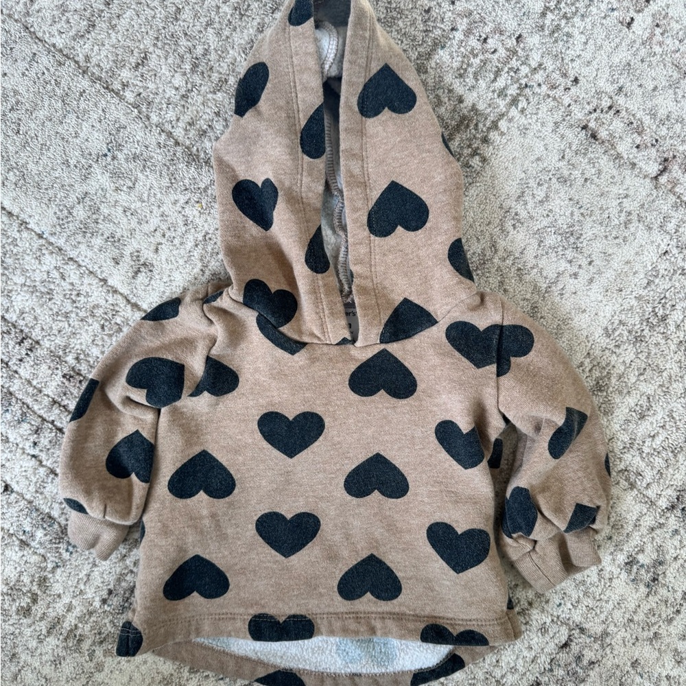 Kids Heart-Print Hoodie Sweatshirt - brown/Black